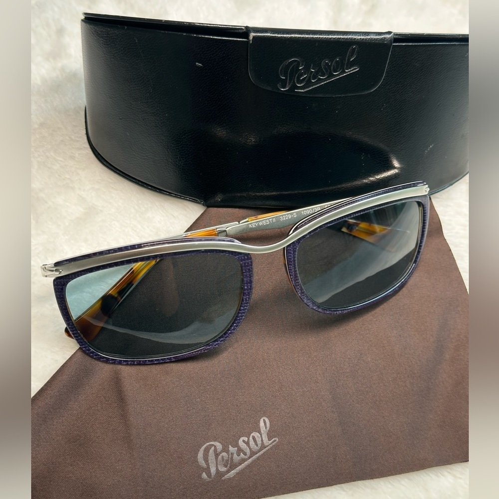 Persol Key West II PO3229S Sunglasses 1090/3R Silver/Blue Polarized Lens 60mm